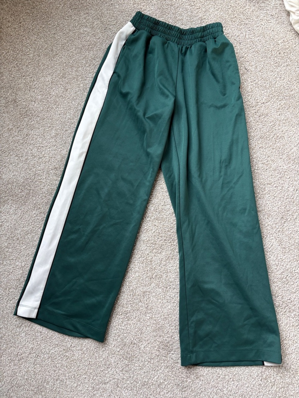 Dark Green Track Pants with White Side Stripe